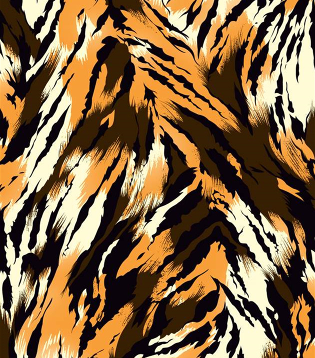 老虎纹面料印花素材图,适用于服装印花设计的高辨识度野性图案