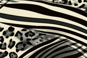 黑白豹纹与斑马条纹交织的服装印花素材，高对比度面料印花设计