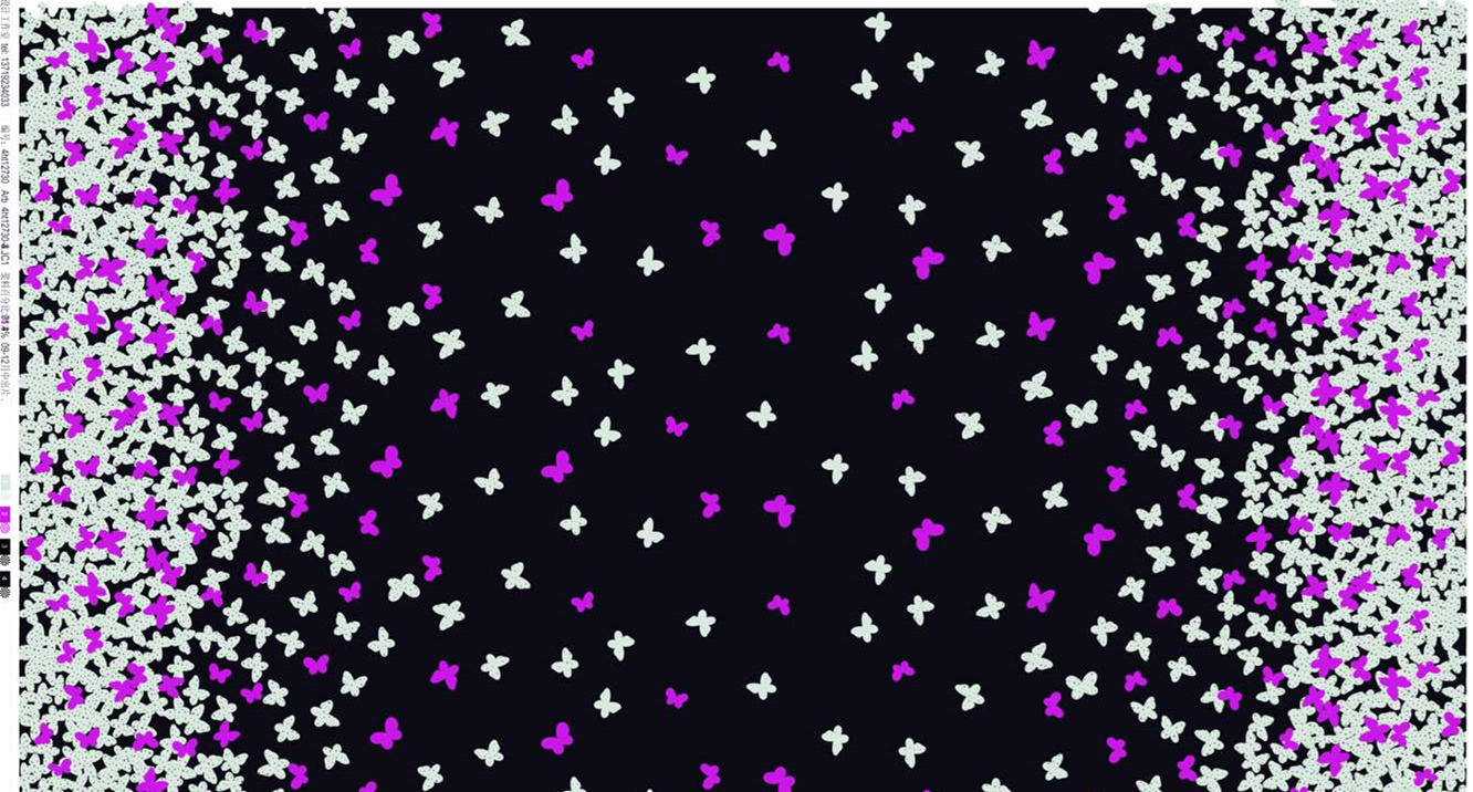 梦幻蝴蝶渐变面料印花素材,适用于服装印花设计与数码印染