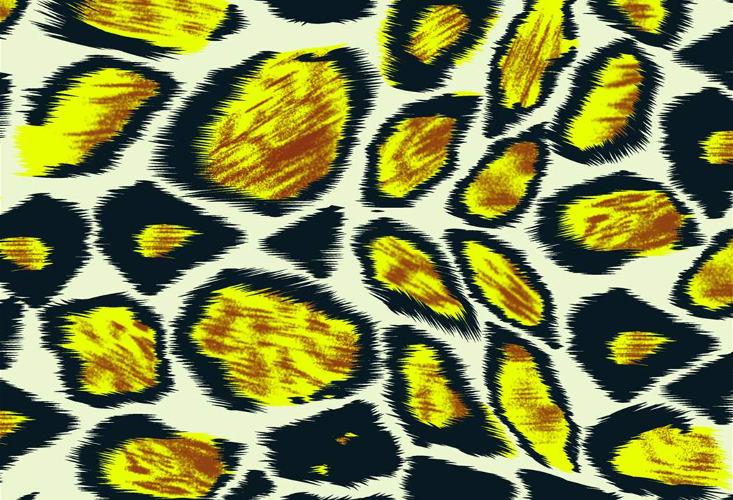 高对比度黄黑豹纹面料印花素材,适用于时尚服装印花设计