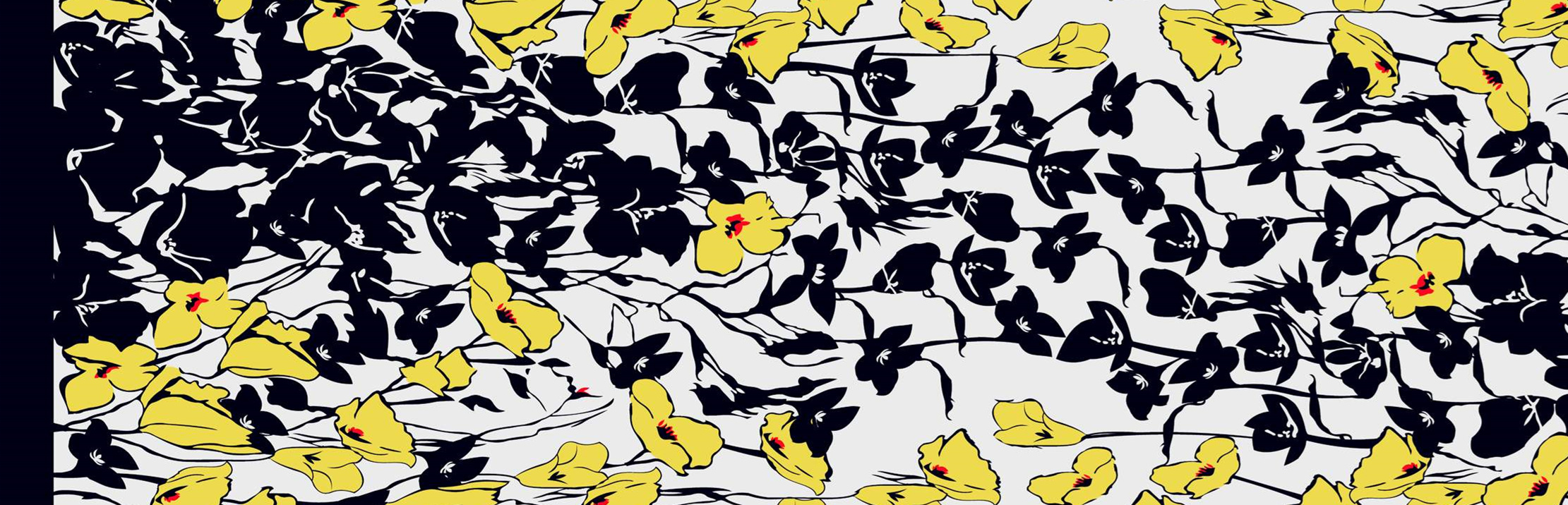 黄黑撞色花卉面料印花素材,适用于春夏服装印花设计