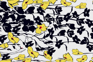 黄黑撞色花卉面料印花素材，适用于春夏服装印花设计
