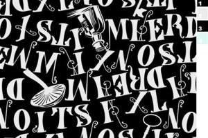 黑白字母与器物混搭风面料印花素材，适用于服装印花设计