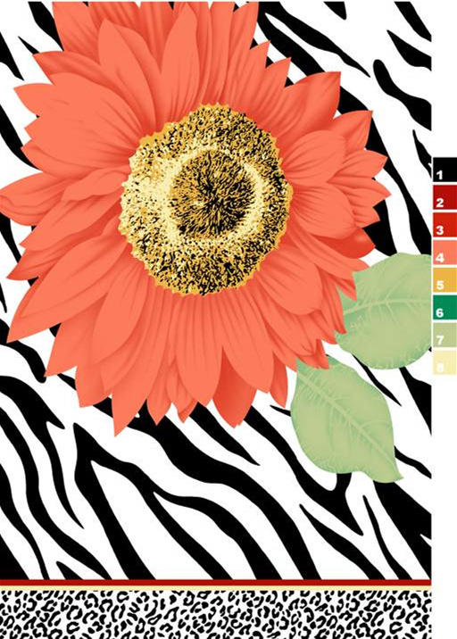 橙色向日葵撞纹斑马纹面料印花素材,适用于服装印花设计