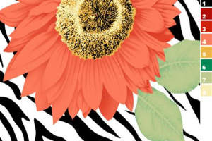 橙色向日葵撞纹斑马纹面料印花素材，适用于服装印花设计