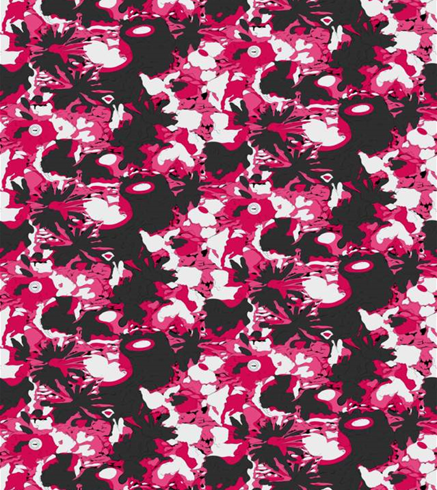 高对比度粉黑花卉面料印花素材,适用于潮流服装印花设计