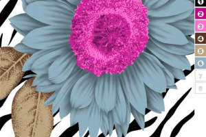 蓝粉向日葵撞色斑马纹面料印花素材，适用于服装印花设计