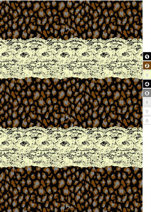豹纹底纹配米白蕾丝边面料印花素材,适用于服装印花设计