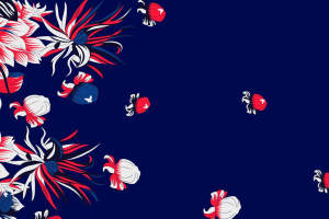 红白蓝撞色花卉面料印花素材，适用于服装印花设计与数码印染