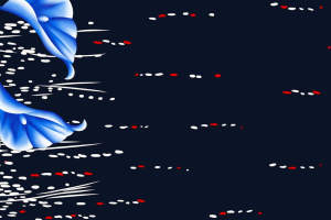 深蓝底白红点线交织花卉面料印花素材，适用于服装印花设计