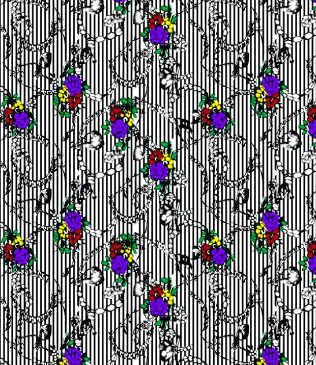 复古链条花卉面料印花素材,适用于服装印花设计与数码印染