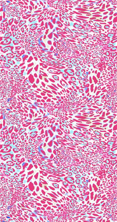 高饱和粉蓝豹纹面料印花素材,适用于潮流服装印花设计