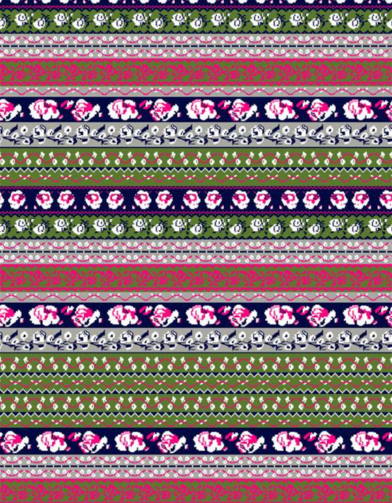 复古花卉条纹面料印花素材,适用于服装印花设计与数码印染