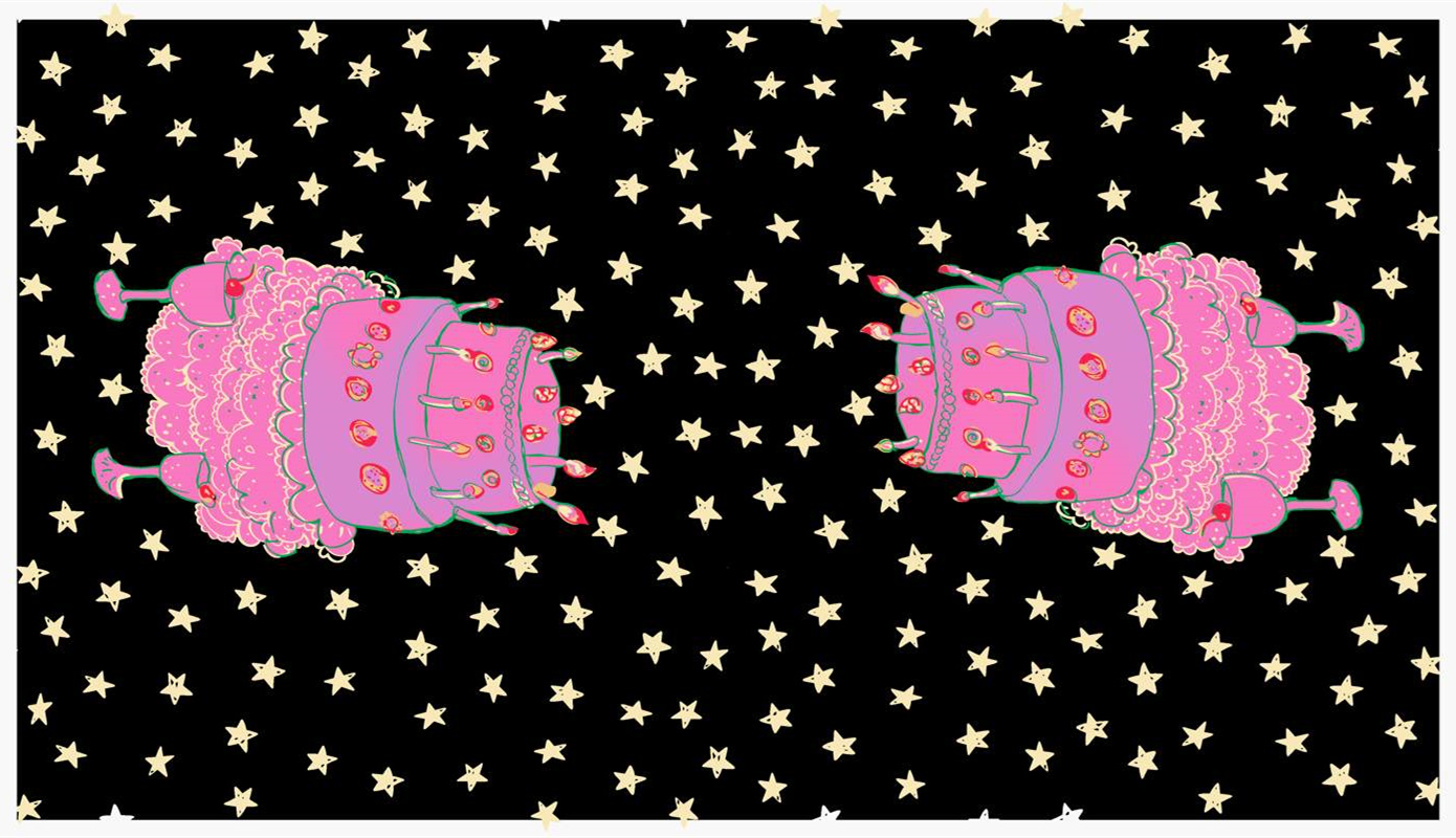 梦幻蛋糕星空图案面料印花素材,适用于服装印花设计