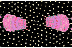 梦幻蛋糕星空图案面料印花素材，适用于服装印花设计