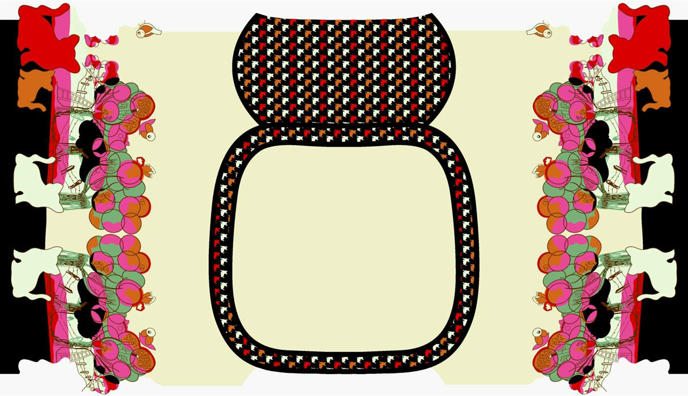 复古千鸟格与童趣插画融合的服装印花素材图