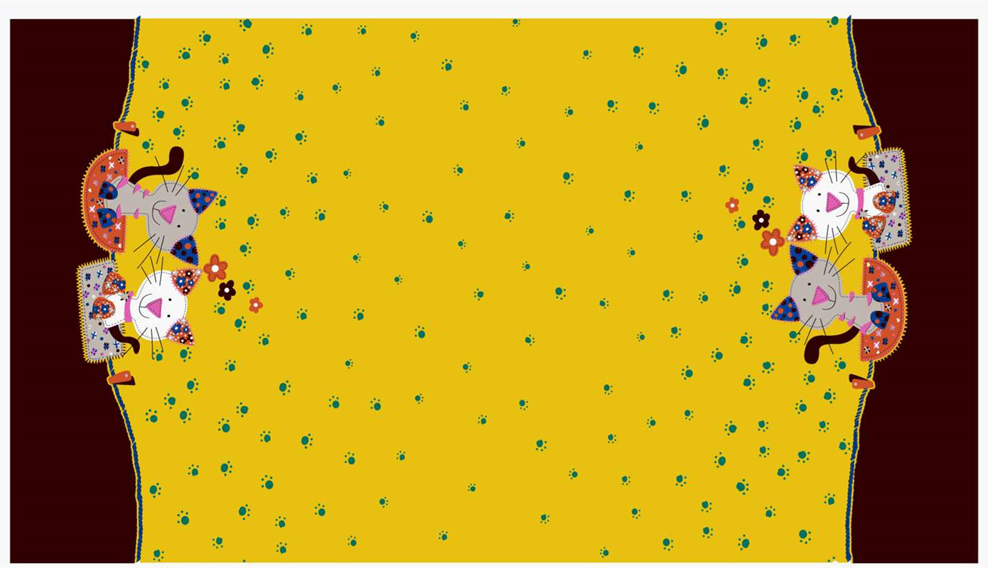 可爱猫咪主题面料印花素材,适用于儿童服装印花设计