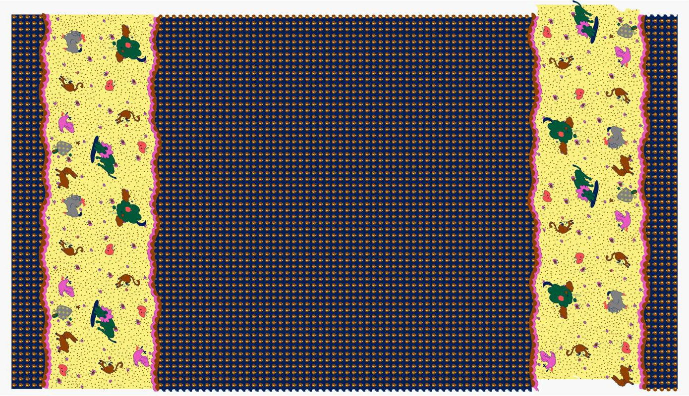 复古童趣动物边饰面料印花素材,适用于儿童服装印花设计