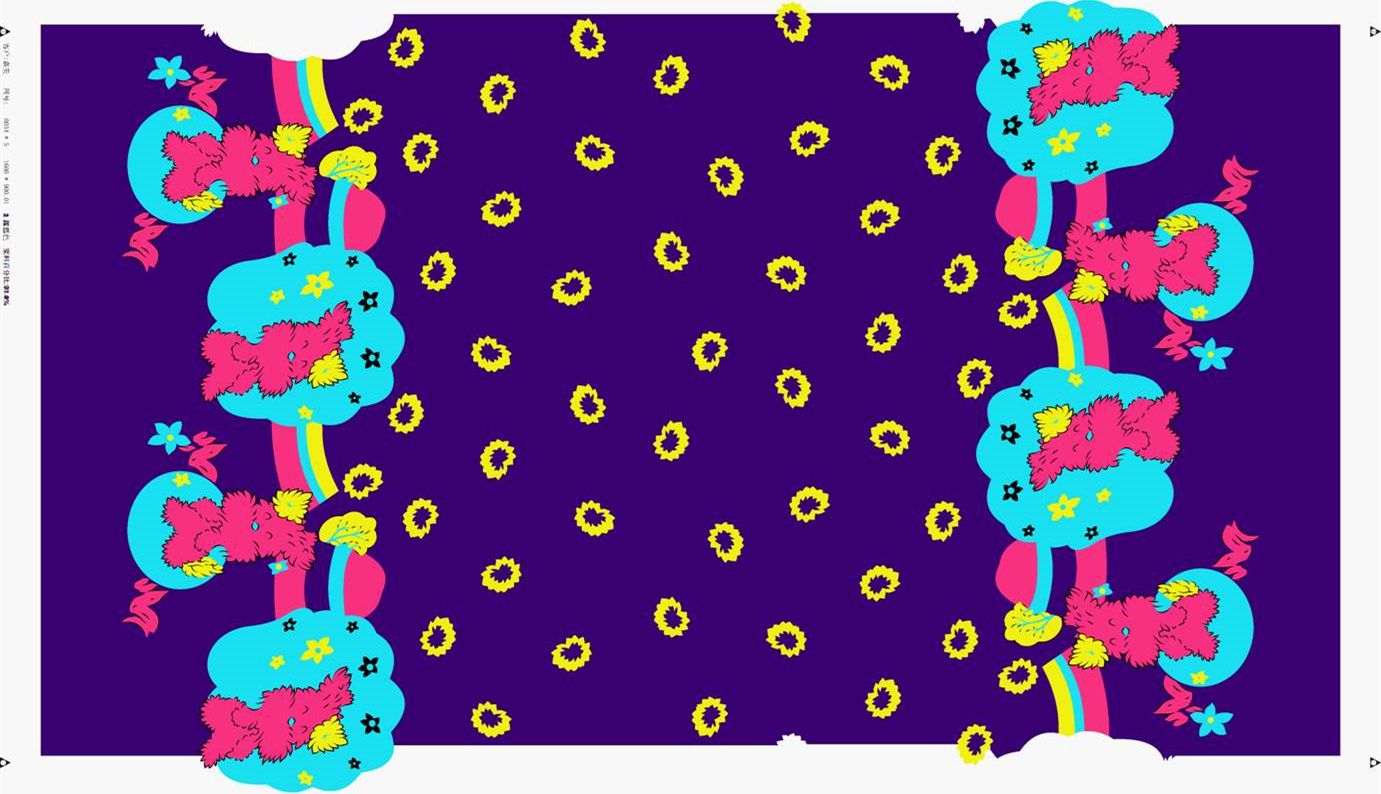 梦幻彩虹树丛面料印花素材,适用于儿童服装印花设计