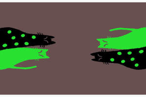 简约波点猫形图案面料印花素材，适用于服装印花设计