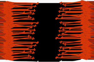 橙黑对比抽象线条风面料印花素材，适用于服装印花设计