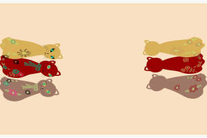 复古猫咪花卉图案面料印花素材，适用于服装印花设计