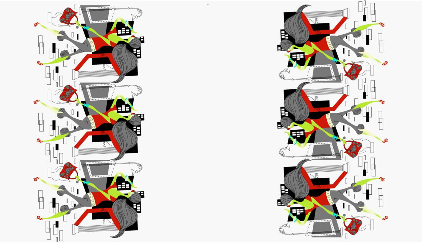 现代都市风人物插画面料印花素材,适用于服装印花设计