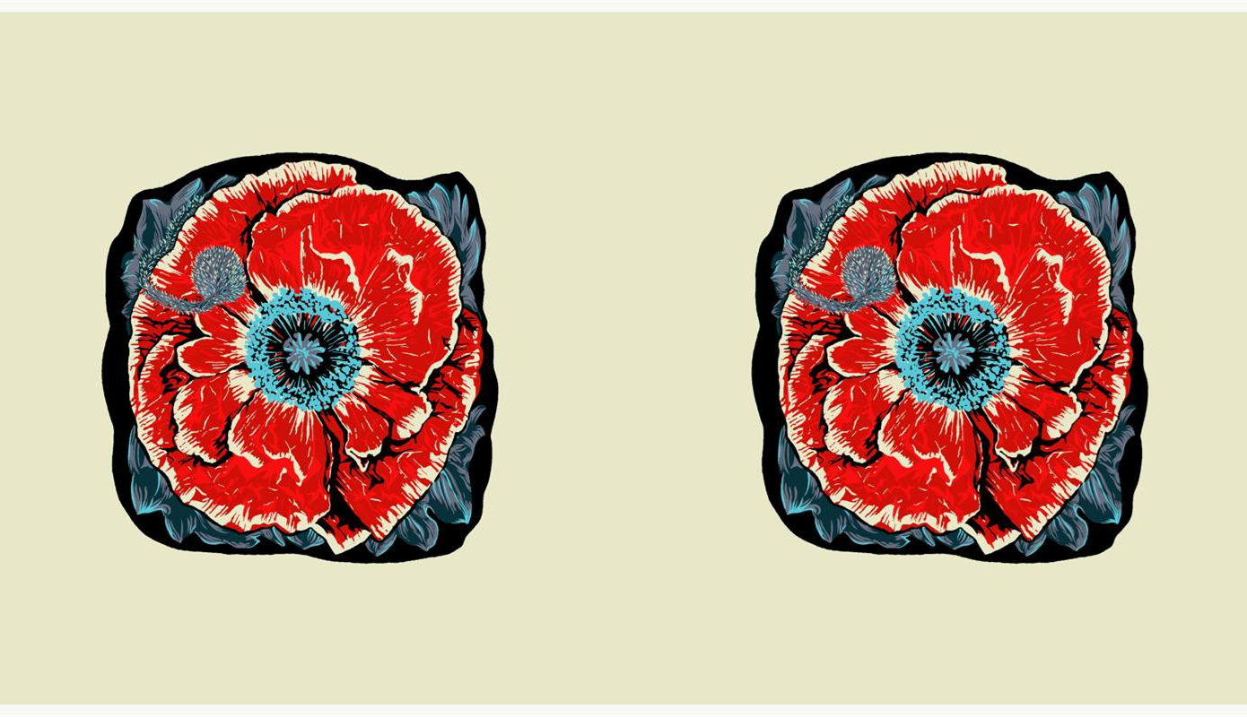 复古手绘虞美人面料印花素材,适用于服装印花设计与数码印染