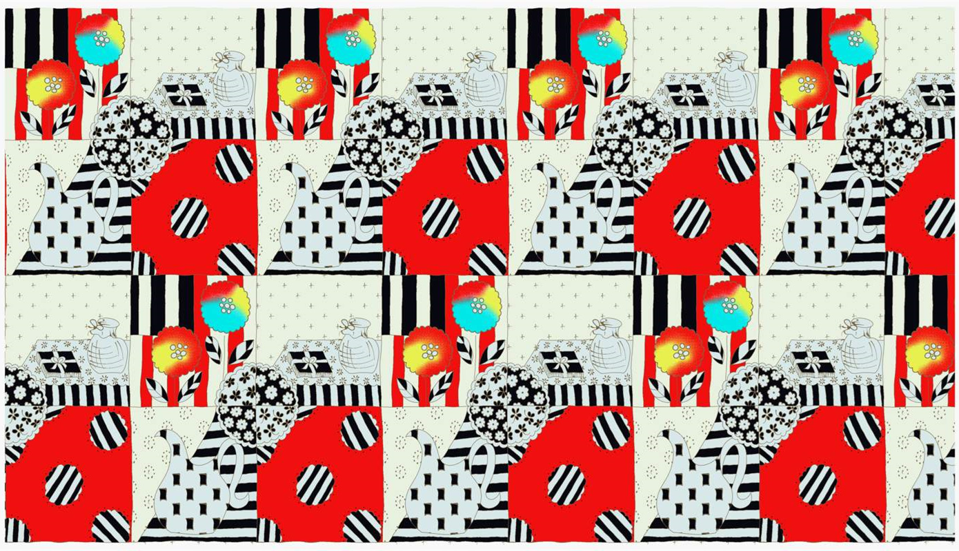 复古波普风面料印花素材,适用于服装印花设计的拼贴式花型图案