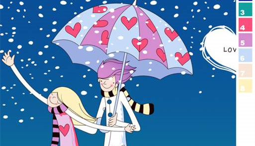 浪漫爱心雨伞插画面料印花素材,适用于情侣装与冬日服装印花设计