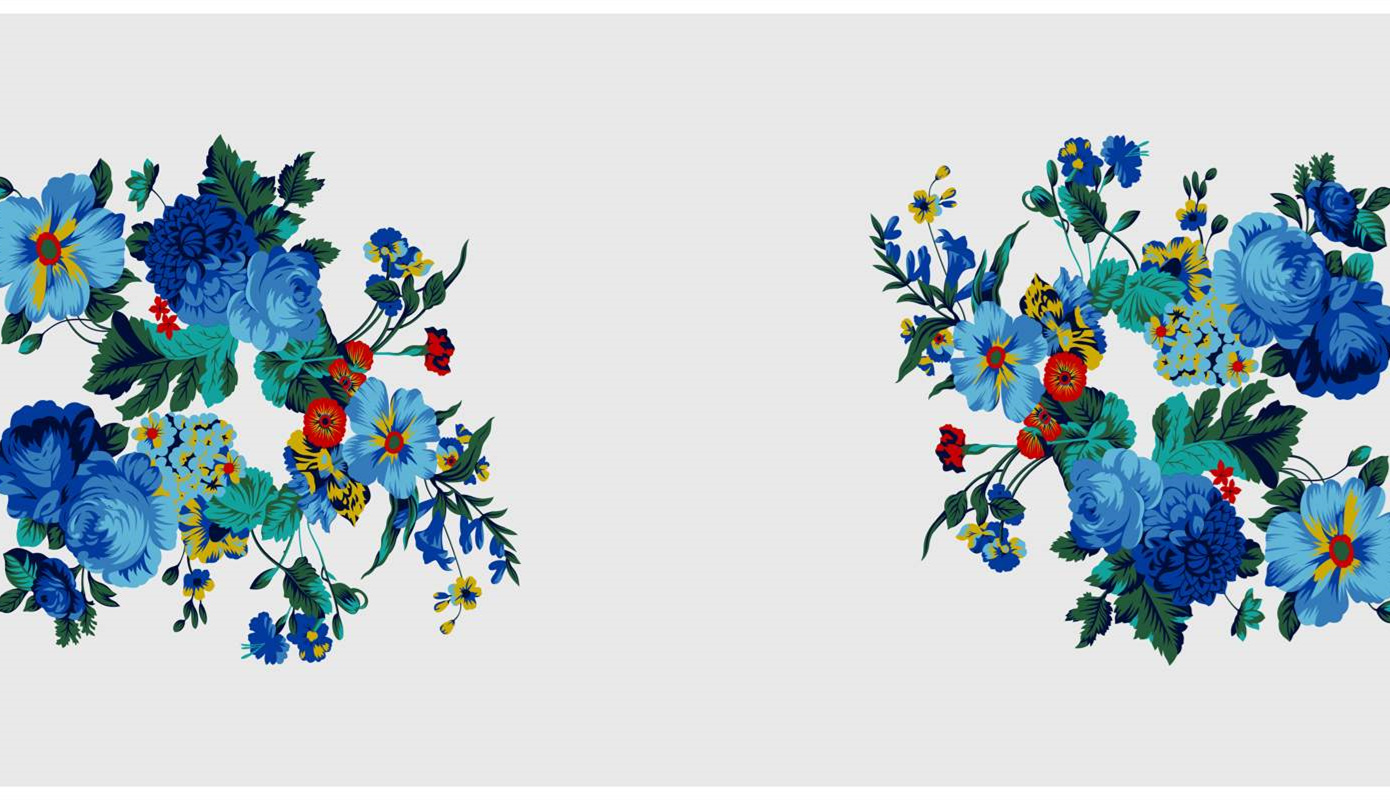 蓝调繁花面料印花素材图,适用于服装印花设计与数码印花应用