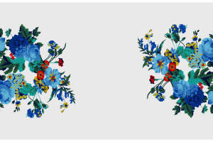 蓝调繁花面料印花素材图，适用于服装印花设计与数码印花应用