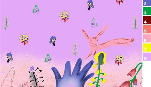 梦幻手绘风面料印花素材,适用于儿童服装与创意服饰设计