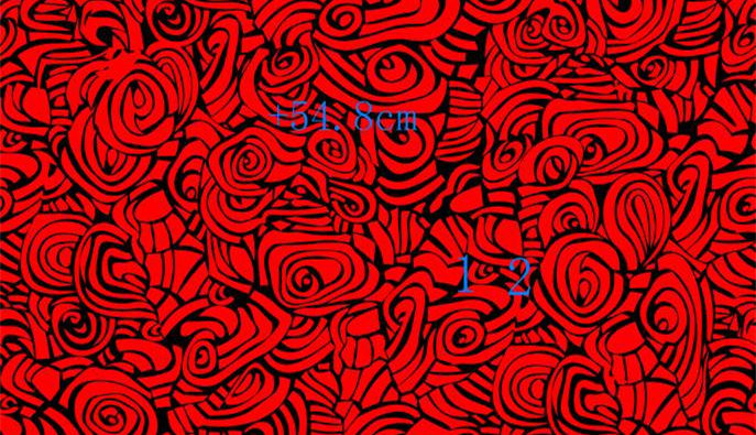 红黑漩涡玫瑰面料印花素材,适用于服装印花设计与数码印染