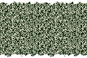 深绿底米白字母乱序印花面料素材，适用于服装印花设计