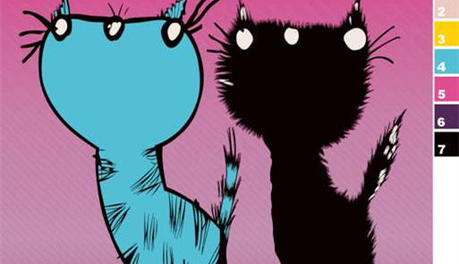 卡通猫咪插画风面料印花素材,适用于儿童服装印花设计