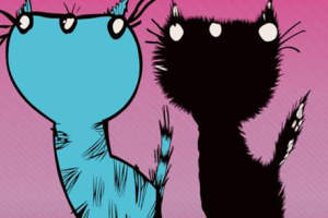 卡通猫咪插画风面料印花素材，适用于儿童服装印花设计