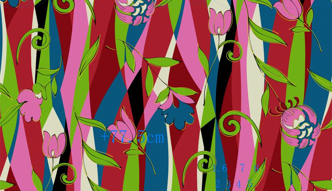 抽象花卉条纹面料印花素材,适用于春夏服装印花设计