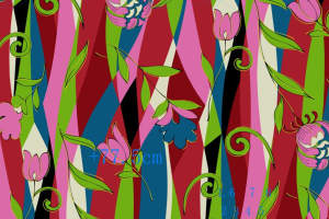 抽象花卉条纹面料印花素材，适用于春夏服装印花设计