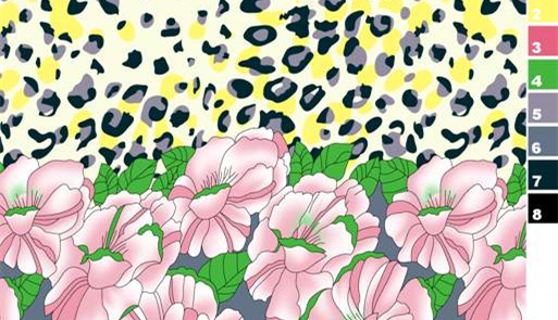 复古花卉与豹纹拼接面料印花素材,适用于春夏服装印花设计