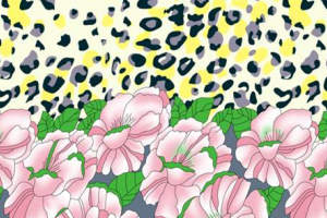 复古花卉与豹纹拼接面料印花素材，适用于春夏服装印花设计