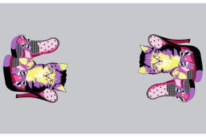 可爱猫咪与波点高跟鞋组合面料印花，适用于童趣风服装印花素材