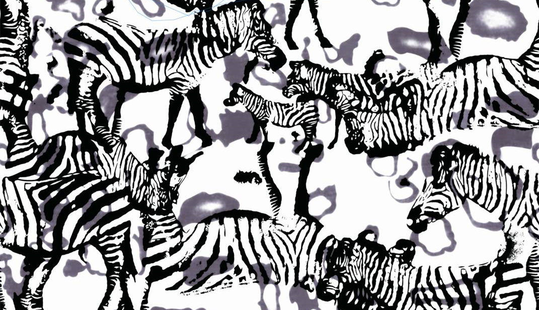 斑马群像手绘风面料印花素材,适用于服装印花设计与创意服饰开发