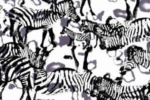 斑马群像手绘风面料印花素材，适用于服装印花设计与创意服饰开发