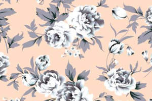 柔粉底色灰白牡丹花卉面料印花素材，适用于服装印花设计