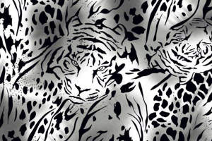 黑白写意虎纹面料印花素材，适用于服装印花设计与高端定制