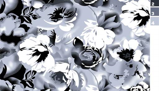 黑白水墨风花卉面料印花素材,适用于服装印花设计与数码印制