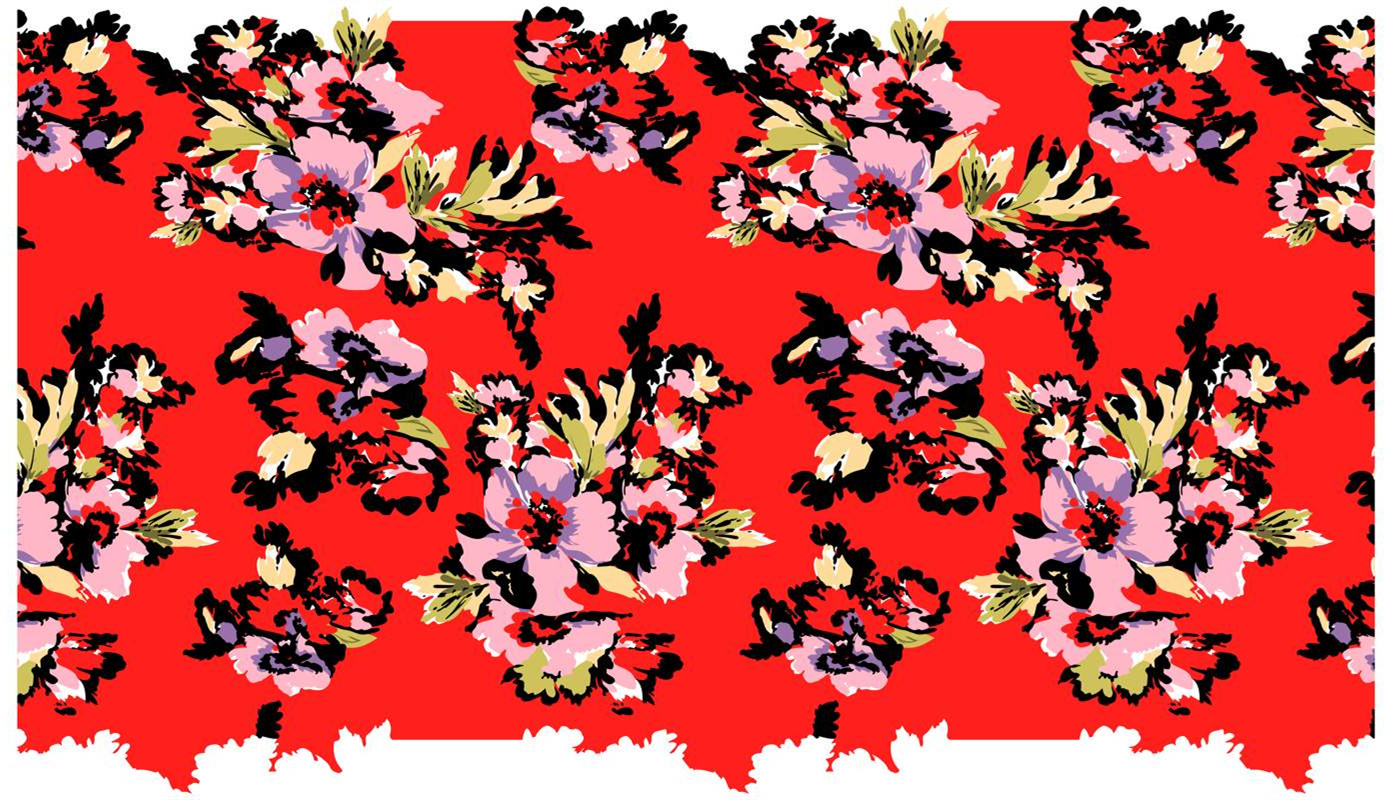 复古手绘风花卉面料印花素材,适用于服装印花设计与数码印染