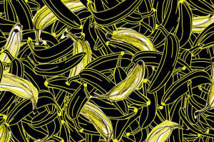 高对比度香蕉图案面料印花素材，适用于潮流服装印花设计