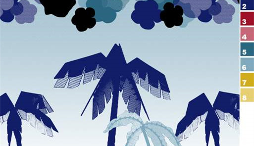 蓝调热带风情面料印花素材,适用于夏季服装印花设计